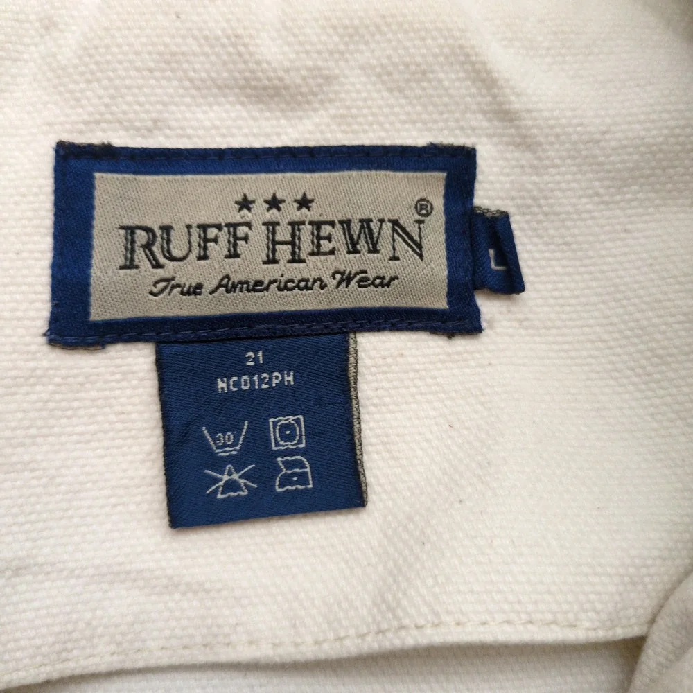 Vtg 90s Ruff Hewn Barn Chore Jacket White Canvas Corduroy Collar Workwear Large